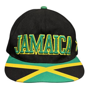 UH Jamaica Hat Cap Snap Back One Size Black Green Flag Embroidered Tropical Mens